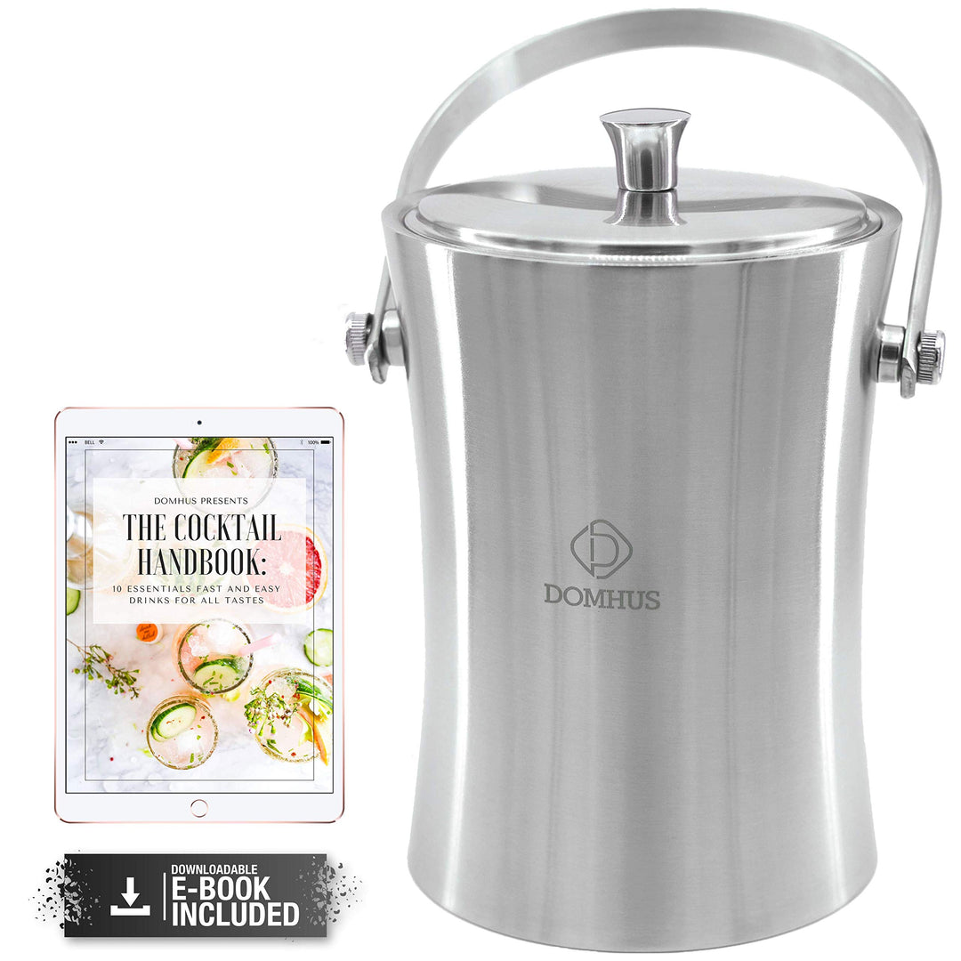 DOMHUS® 2,0L Premium Eiswürfelbehälter mit Deckel und Zange | Edelstahl Sektkühler Eiseimer Doppelwä