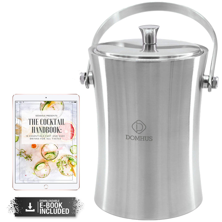 DOMHUS® 2,0L Premium Eiswürfelbehälter mit Deckel und Zange | Edelstahl Sektkühler Eiseimer Doppelwä