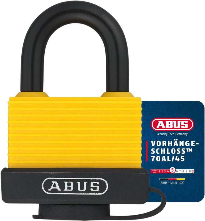 ABUS Vorhängeschloss 70AL/45 aus massivem Aluminium - wetterfest - mit Schutzkappe und Kunststoffumm