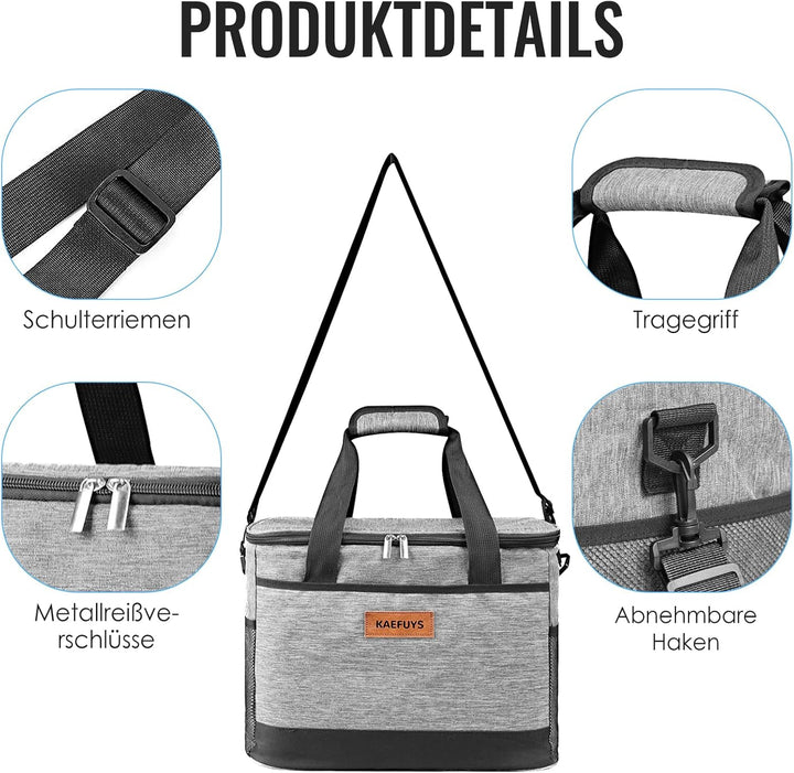 Kühltasche Faltbar 33L+12h Kühlung Gross Kühlbox Thermoisoliert Lunch Tasche Einkaufskörbe Wasserdic