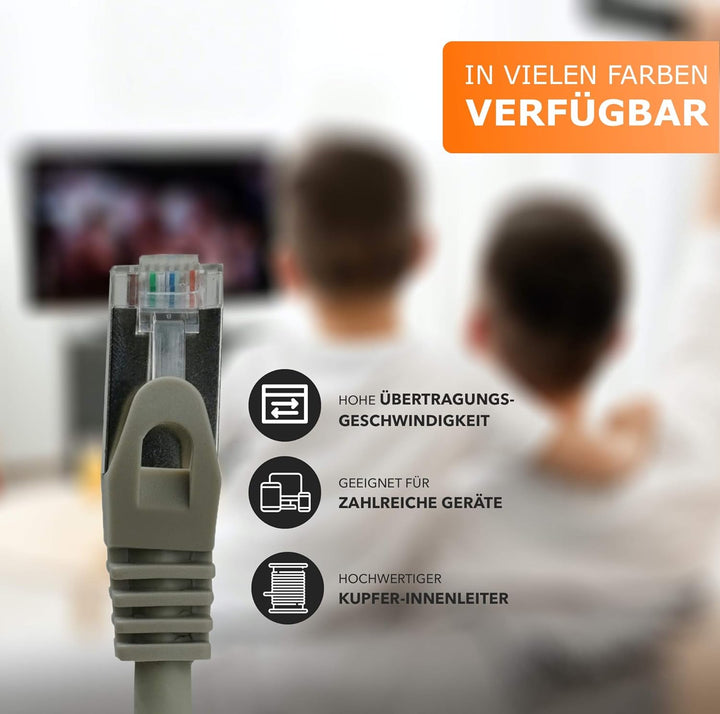 1aTTack.de 30m - grau - 1 Stück CAT.7 Netzwerkkabel Patchkabel SFTP PIMF LSZH Gigabit Lan Kabel 10Gb