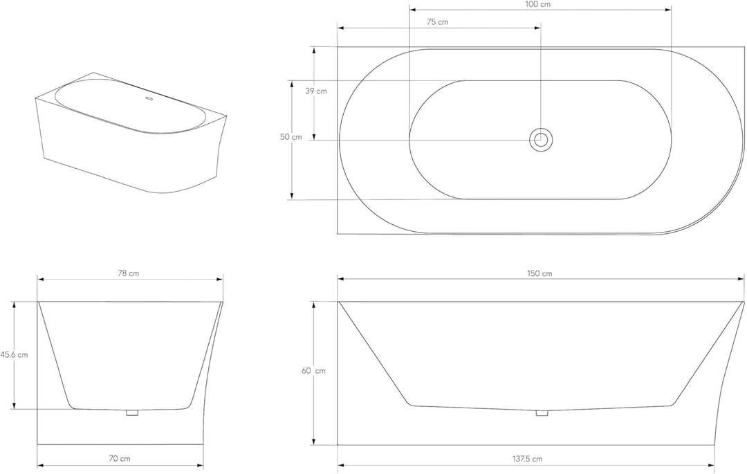 BERNSTEIN Eck-Badewanne aus Sanitäracryl Wanne mit Doppelwandiger Konstruktion 150 x 78 x 60 cm - St
