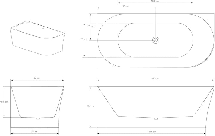 BERNSTEIN Eck-Badewanne aus Sanitäracryl Wanne mit Doppelwandiger Konstruktion 150 x 78 x 60 cm - St