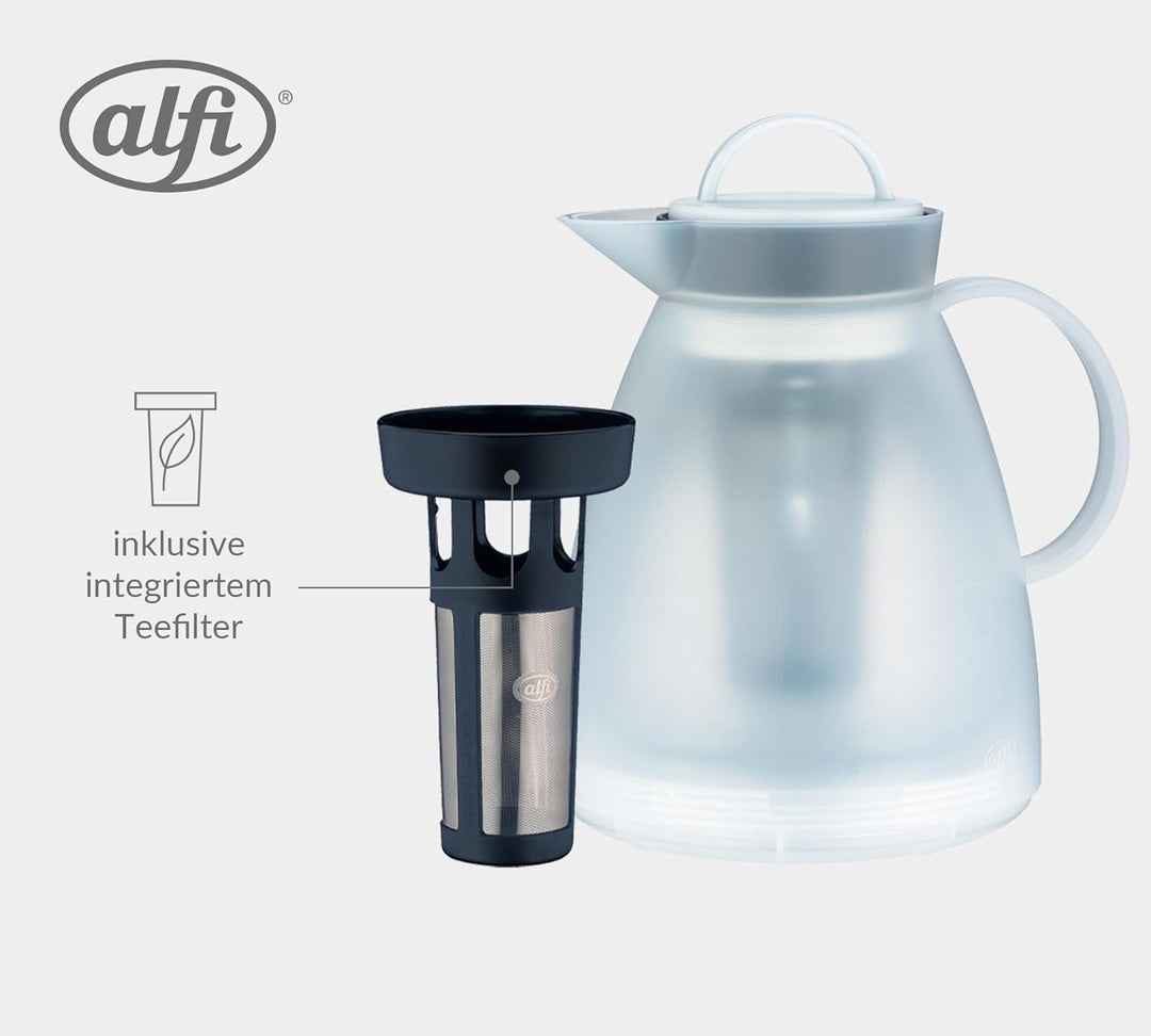 alfi 1935011100 Isolierkanne Dan Tea Kunststoff 1.0 l, weiss mit Teefilter Transparent, mit Teefilte