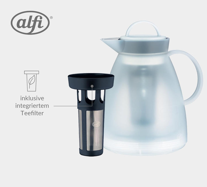 alfi 1935011100 Isolierkanne Dan Tea Kunststoff 1.0 l, weiss mit Teefilter Transparent, mit Teefilte