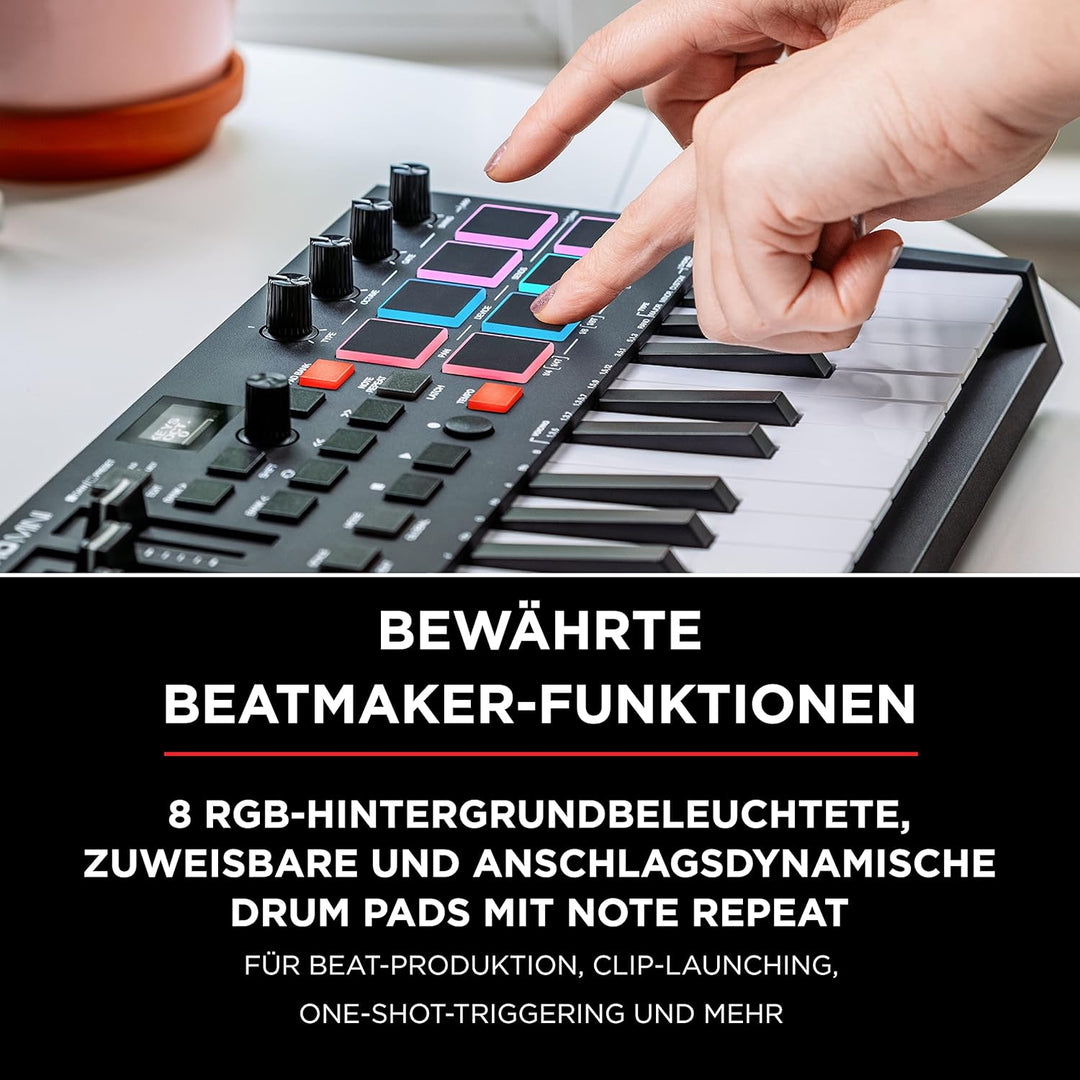 M-Audio Oxygen Pro Mini – 32-Tasten USB MIDI Keyboard Controller mit Beat Pads, MIDI-zuweisbaren Reg