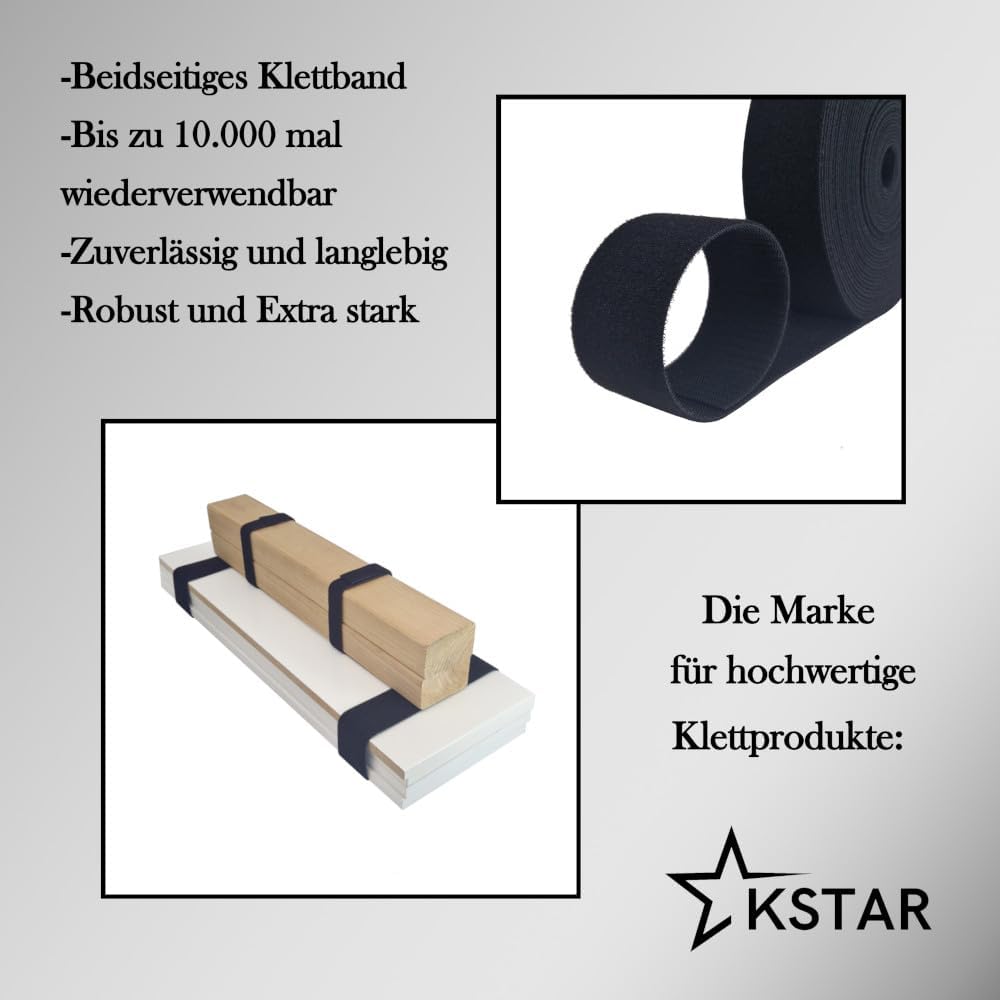 Kstar Beidseitiges Klettband 25mm x 12m in Schwarz – Klett Kabelbinder Rolle zum Bündeln &amp; Fixieren