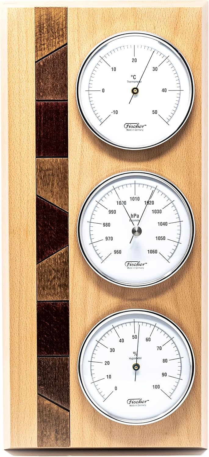 Fischer Wetterstation, Holz, Beech Wood Natural, 30 x 15.5 x 34 cm Buche-Natur, Buche-Natur