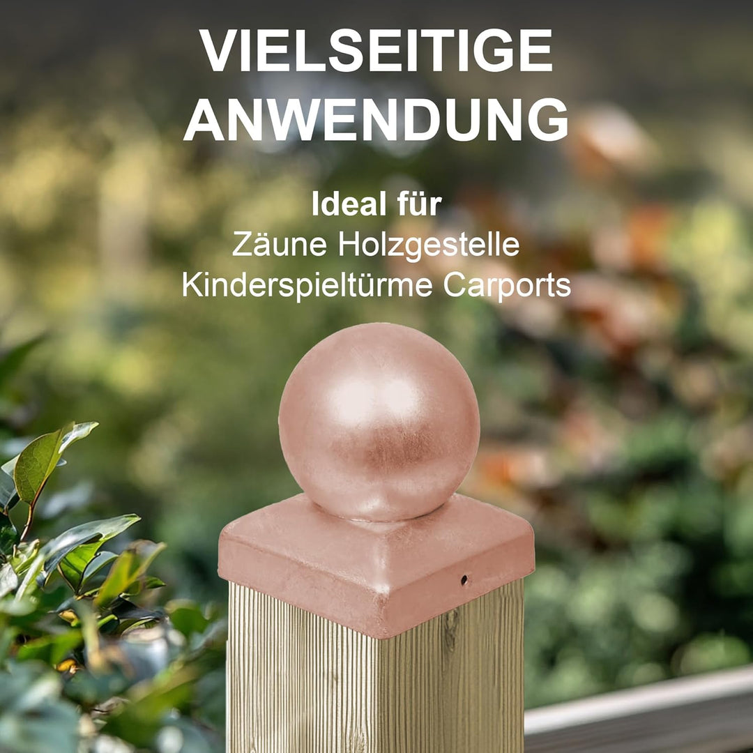 h2i Pfostenkappe Kugel | Kupfer | 71 x 71 mm | 5 Stück | Eckige Abdeckkappe für Garten Holzpfosten P