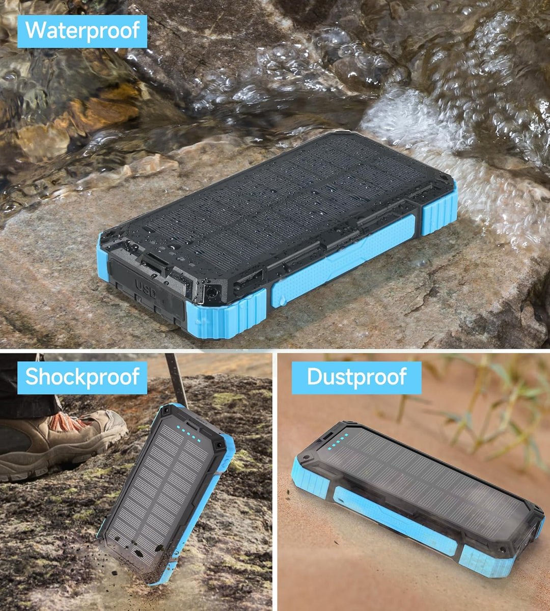 56800mAh Solar Powerbank, Wireless Power Bank gross mit 4 Kabeln, 30W PD Schnellladefunktion, 6 Ausg