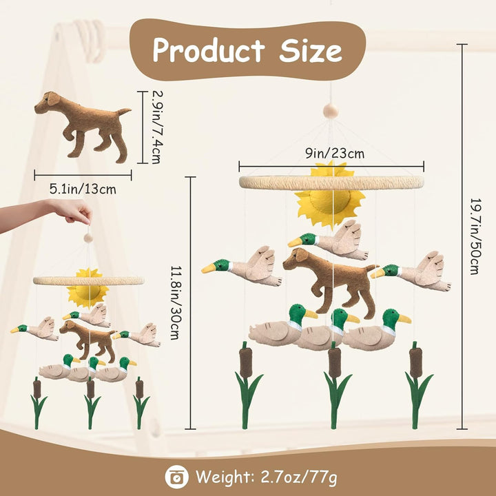 Mobile Baby, 3D Dackel Hund Mobile Babybett Holz mit Filz Schilf Ente und Sonne Handgemachtes Bettgl