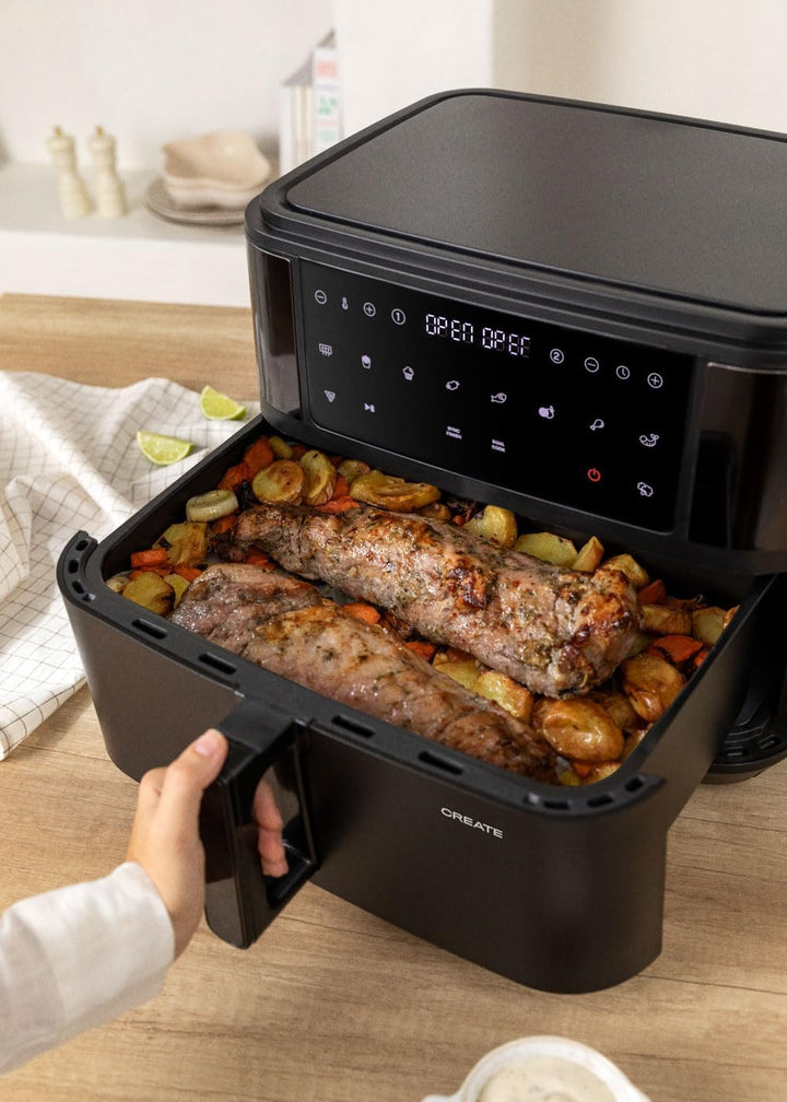 CREATE/FRYER AIR DUAL/Heissluftfritteuse 10L mit Trennwand Schwarz/Fassungsvermögen 7-8 Portionen, M
