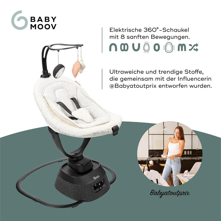 Babymoov Babyschaukel Swoon Evolution Curl White - elektrische Babywippe mit 8 Schaukelbewegungen, 3