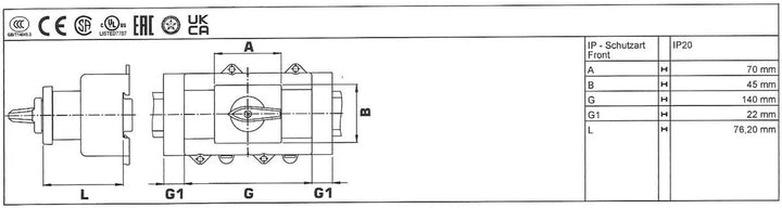 Kraus &amp; Naimer KG100.T904.VE2+F437 Umschalter 4-polig 100A mit Stellung Netz 0 Notstrom (NF KG100 K9