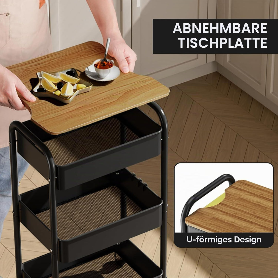 Shrivee 3-Tier Rollwagen mit Tischplatte, Servierwagen, rollender Allzweckwagen aus Metall, Regal au