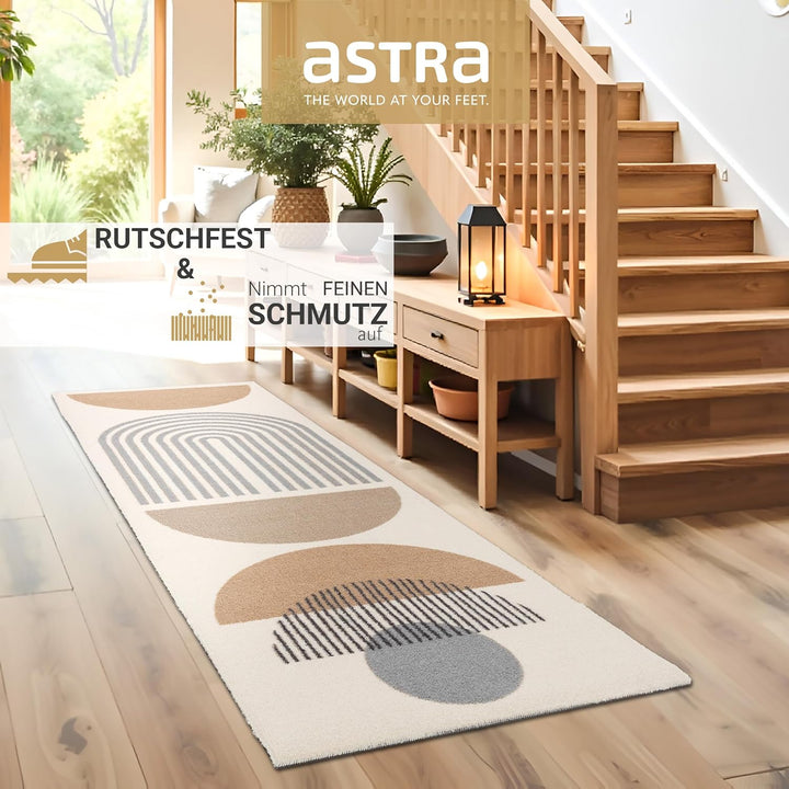 Astra rutschfeste Sauberlaufmatte innen - Kreise beige 2er Set 50x70 + 50x150 cm - Wohnraum Fussmatt