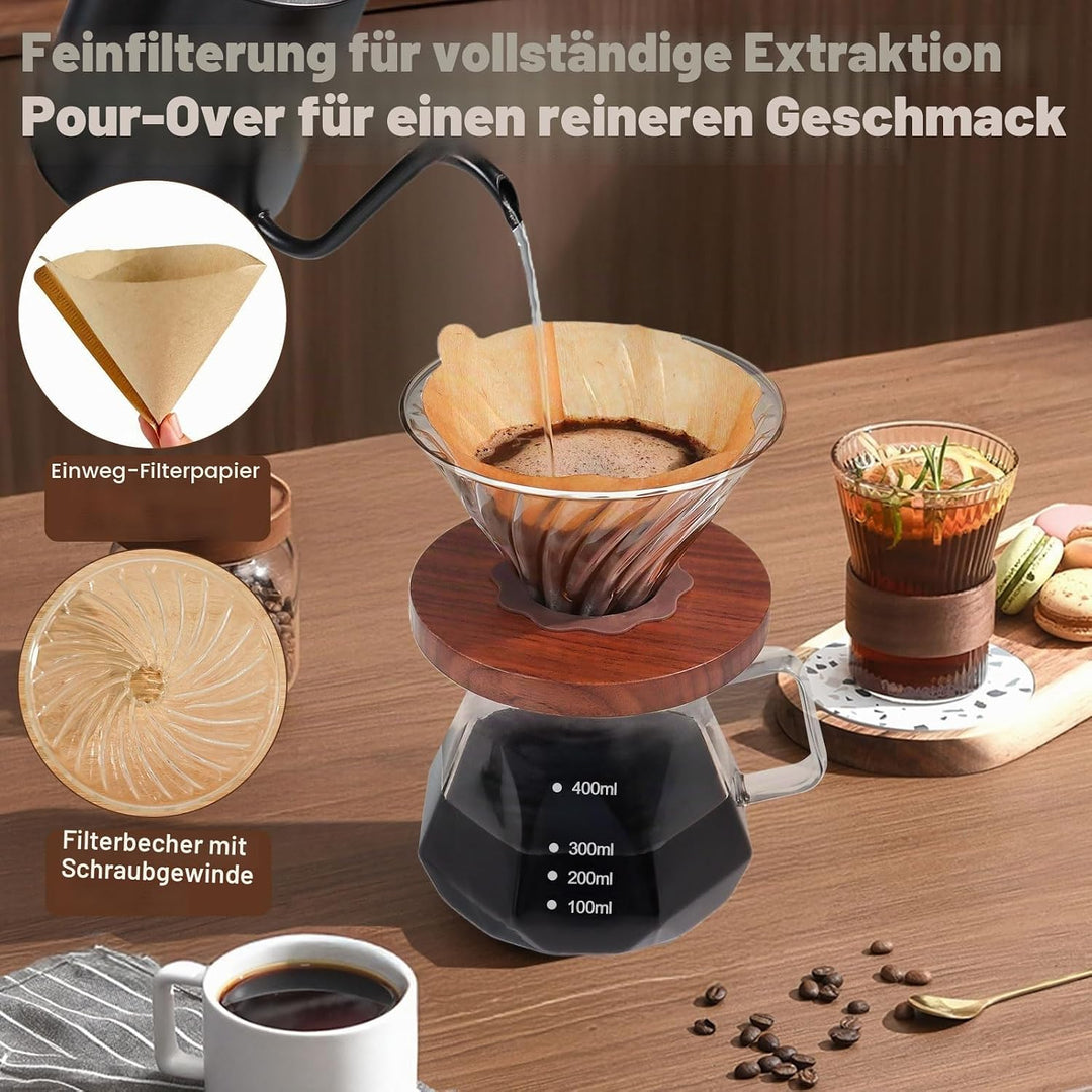 Tropfkaffeebrüher, 400 ml (13,5 oz), tragbarer Glaskaffeebrüher aus hochwertigem Borosilikatglas, Au