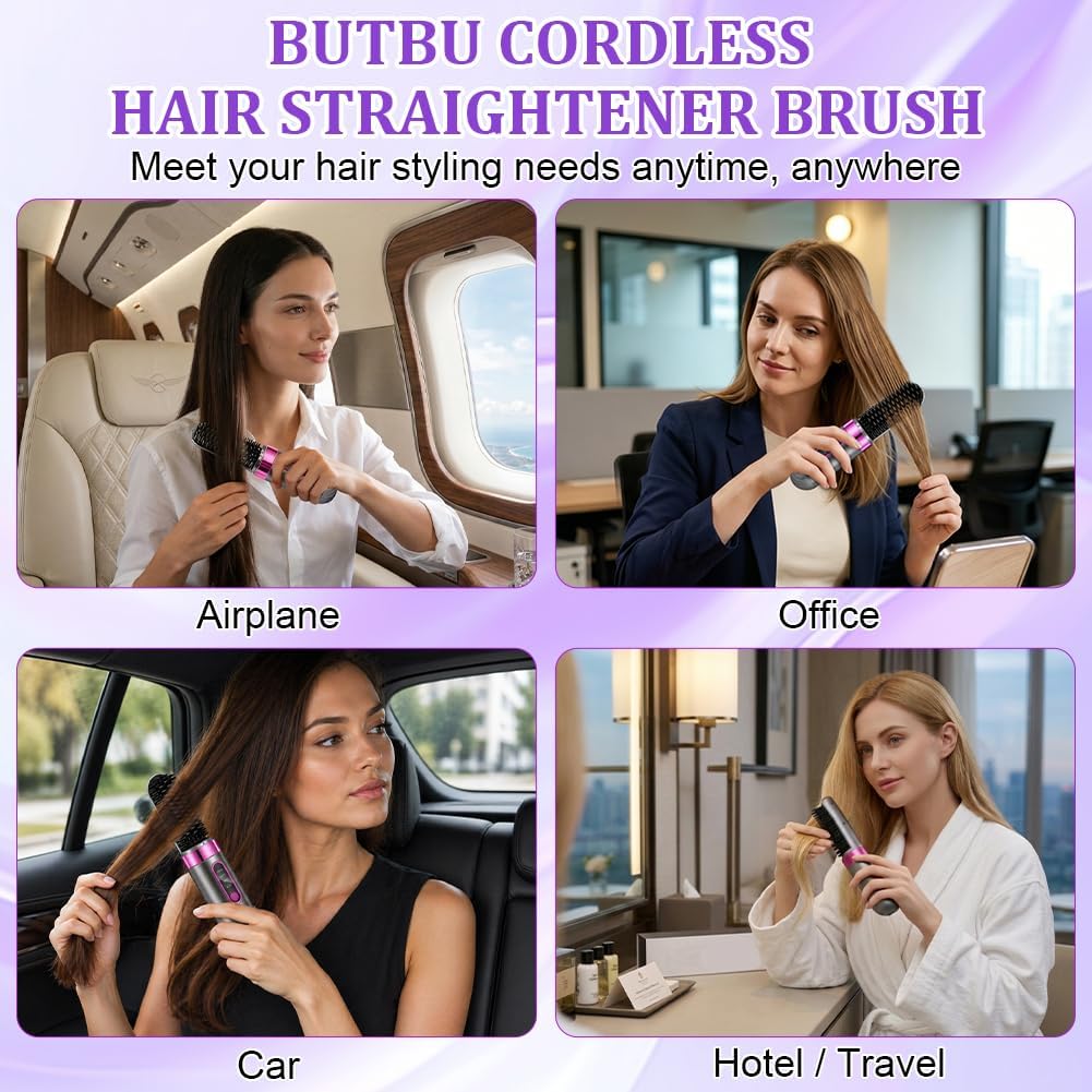 Glättbürste Kabellos, Tragbare Glättungsbürste für Haarstyling, 4 Wärmestufen, 160°C-200°C, Wiederau