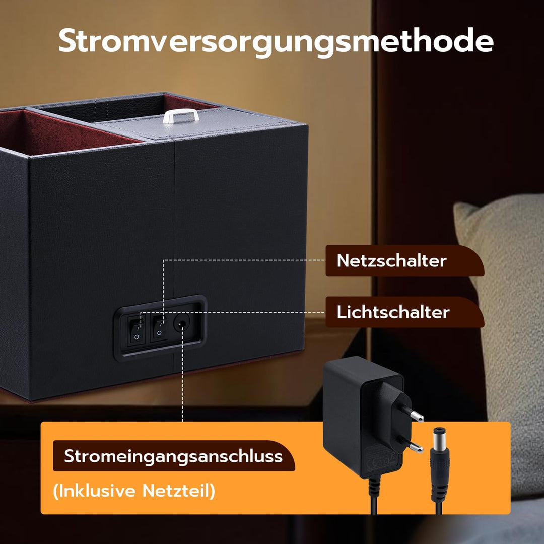 Mcbazel Multifunktionaler Uhrenbeweger für 2 Uhren, automatische Uhrenanzeige LED-Licht Schmuckaufbe