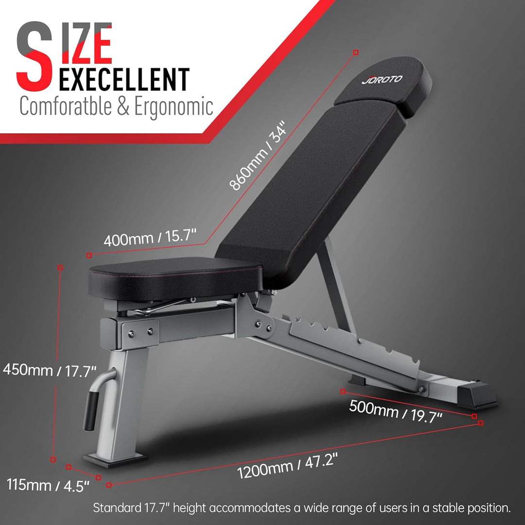 JOROTO Premium Hantelbank | Praktische Fitnessbank, geeignet als Schrägbank & Flachbank Bankdrücken
