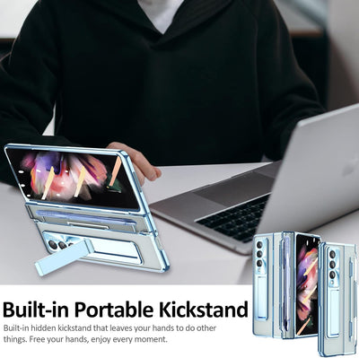 Miimall Handyhülle Kompatibel mit Samsung Galaxy Z Fold 3 Hülle mit S Pen, Transparent PC Schutzhüll