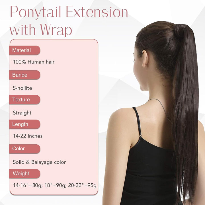 S-noilite Pferdeschwanz Extensions Echthaar Wrap Around 50cm Zopf Echthaar Extensions Dunkelbraun 