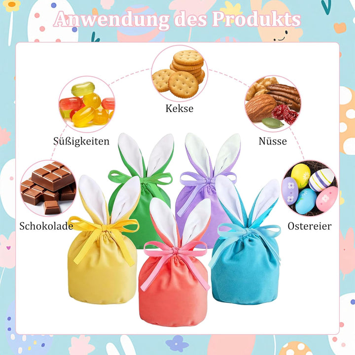 20 Stück Osterhasen Samtbeutel Set – 10 Samtsäckchen mit Ohren & 10 Geschenkanhänger, Dekorative Ost