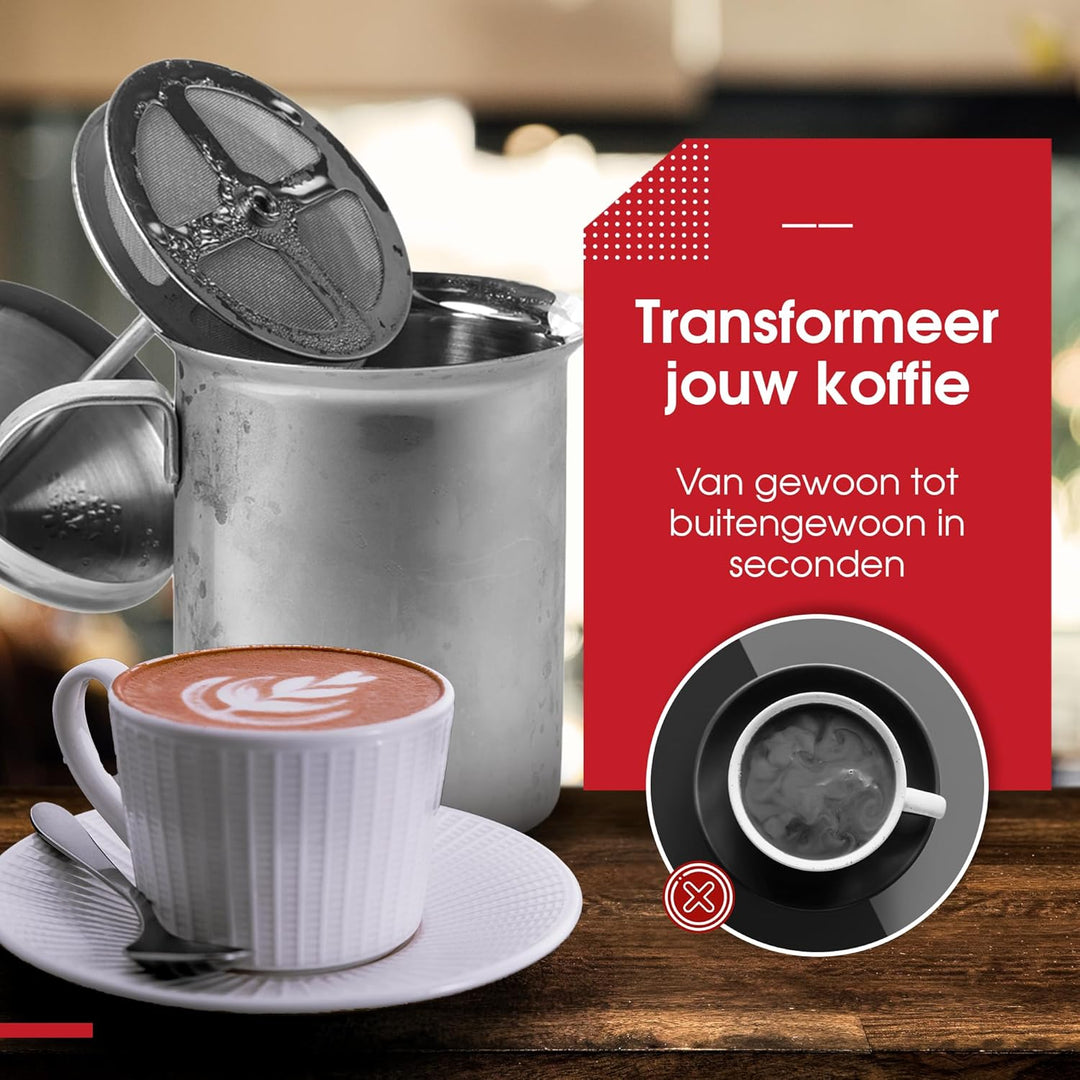 Milchaufschäumer Manuell - 400ml - Edelstahl - Milchklopfer - Milchkanne - Barista - Spülmaschinenfe