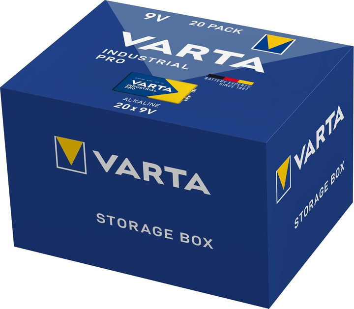 VARTA Batterien 9V Blockbatterie, 20 Stück, Industrial Pro, Alkaline Batterie, Vorratspack, für Rauc