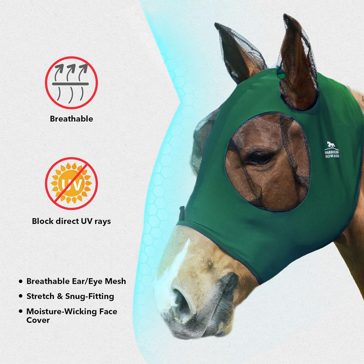 Harrison Howard Super Comfort Stretchy Fly Mask Large Eye Space with UV Protection Soft on Skin with