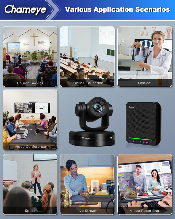 Chameye 4K 20x AI PTZ Konferenzkamera Set mit Bluetooth Konferenzmikrofon, 4K PTZ Kamera mit KI-Auto