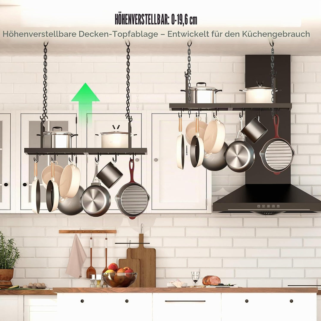 Hängendes Topfregal, 78,9 cm Topfaufhänger für Küche, Deckenmontage, Topfregal mit 12 abnehmbaren S-