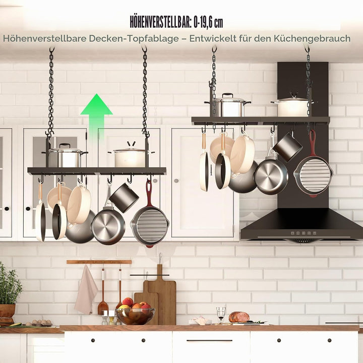 Hängendes Topfregal, 78,9 cm Topfaufhänger für Küche, Deckenmontage, Topfregal mit 12 abnehmbaren S-