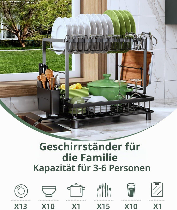 Multifunktionales Abtropfgestell für Geschirr (Schwarz), Schwarz