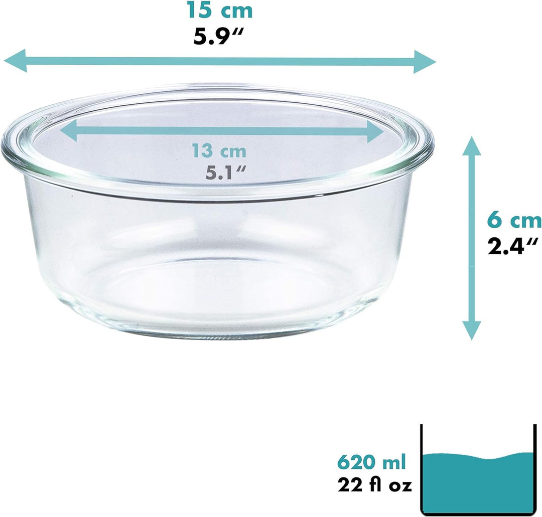 Grizzly Glas Frischhaltedosen, Set 6X 620 ml, luftdicht, rund, Click-Verschluss, vielseitige Vorrats
