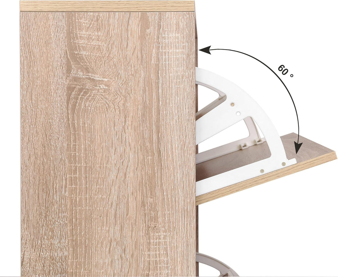 VASAGLE Schuhschrank mit 3 Klappen Schuhregal Schuhkipepr Schuhkommode Eichenfarben verstellbar 60 x