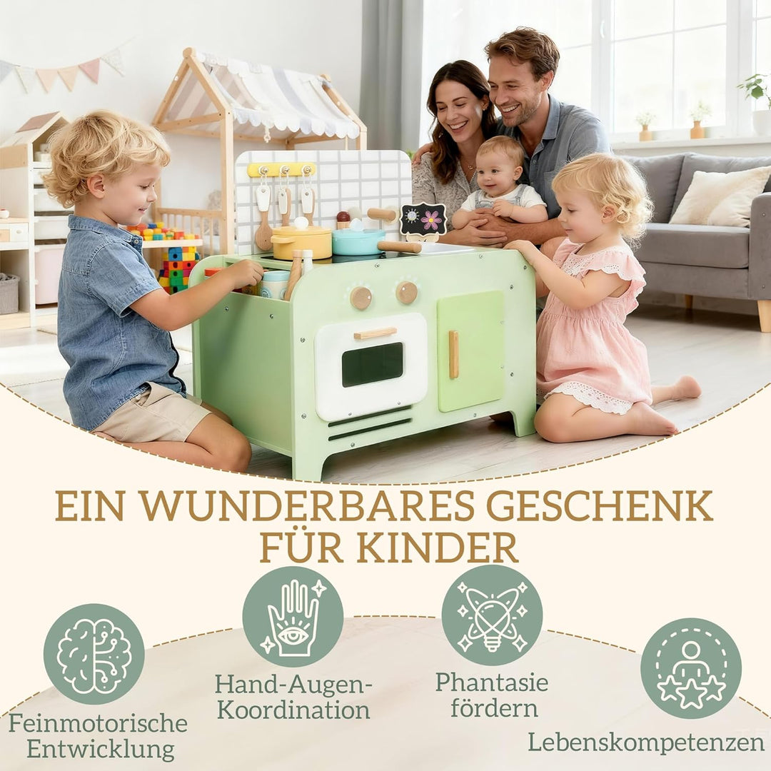 AIYAPLAY Kinderküche Spielküche mit Mikrowelle Spüle und Zubehör Spielzeugküche Puppenküche Spielset