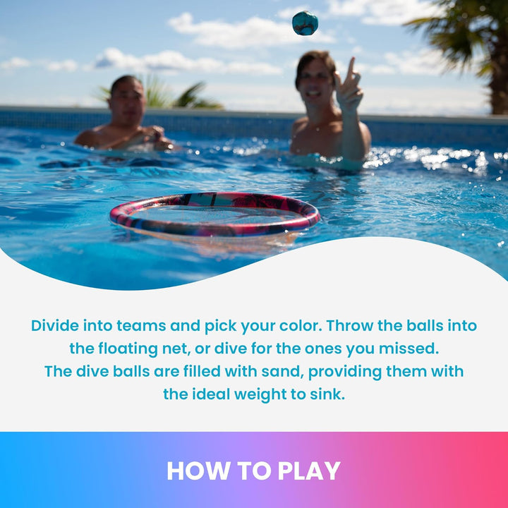 Waboba Dunk oder Dive Pool-Spielzeug-Wurfspiel – Schwimmringnetz und Tauchball-Set – für Schwimmbäde