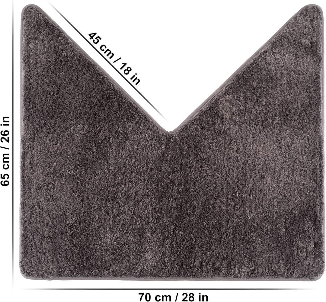 FLUFFY® Badteppich für Eckduschen, Hochflor aus Mikrofaser, rutschfeste Unterseite (V-Form | Innenma