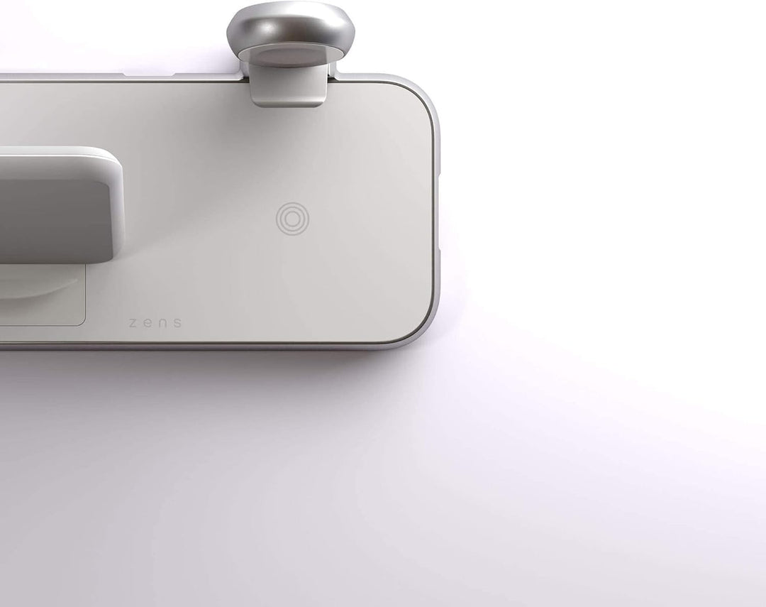 ZENS Stand+Watch 2x10W Aluminium 4in1 kabelloses Ladegerät (Apple & Samsung Fast Charging, Qi/MFi-Ze