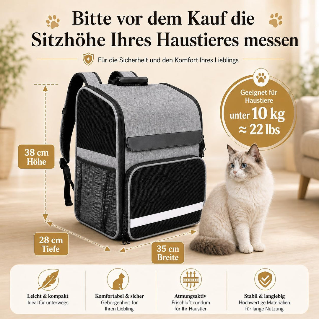 Katzenrucksack, Tragbare und Faltbare Katzentasche, Atmungsaktive und Leichte Hunderucksack, Multifu
