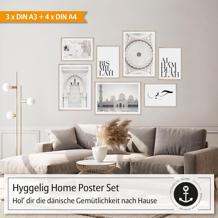 Hyggelig Home Premium Poster Set - 7 passende Bilder im stilvollen Set - Collage Bild Wand Deko - Se