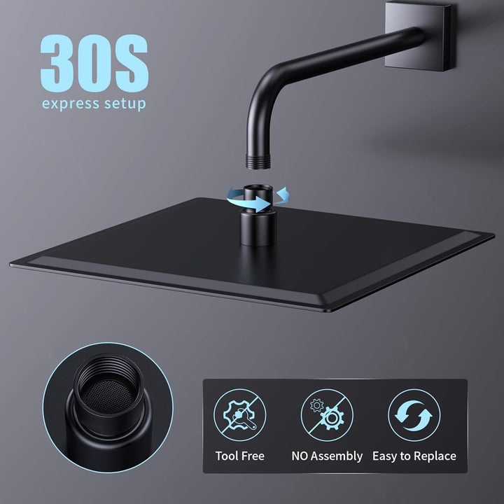 12 Zoll (30cm) Regendusche Duschkopf – Edelstahl, Hochdruck, Ultradünn, 360° Schwenkbar – Grosser Lu