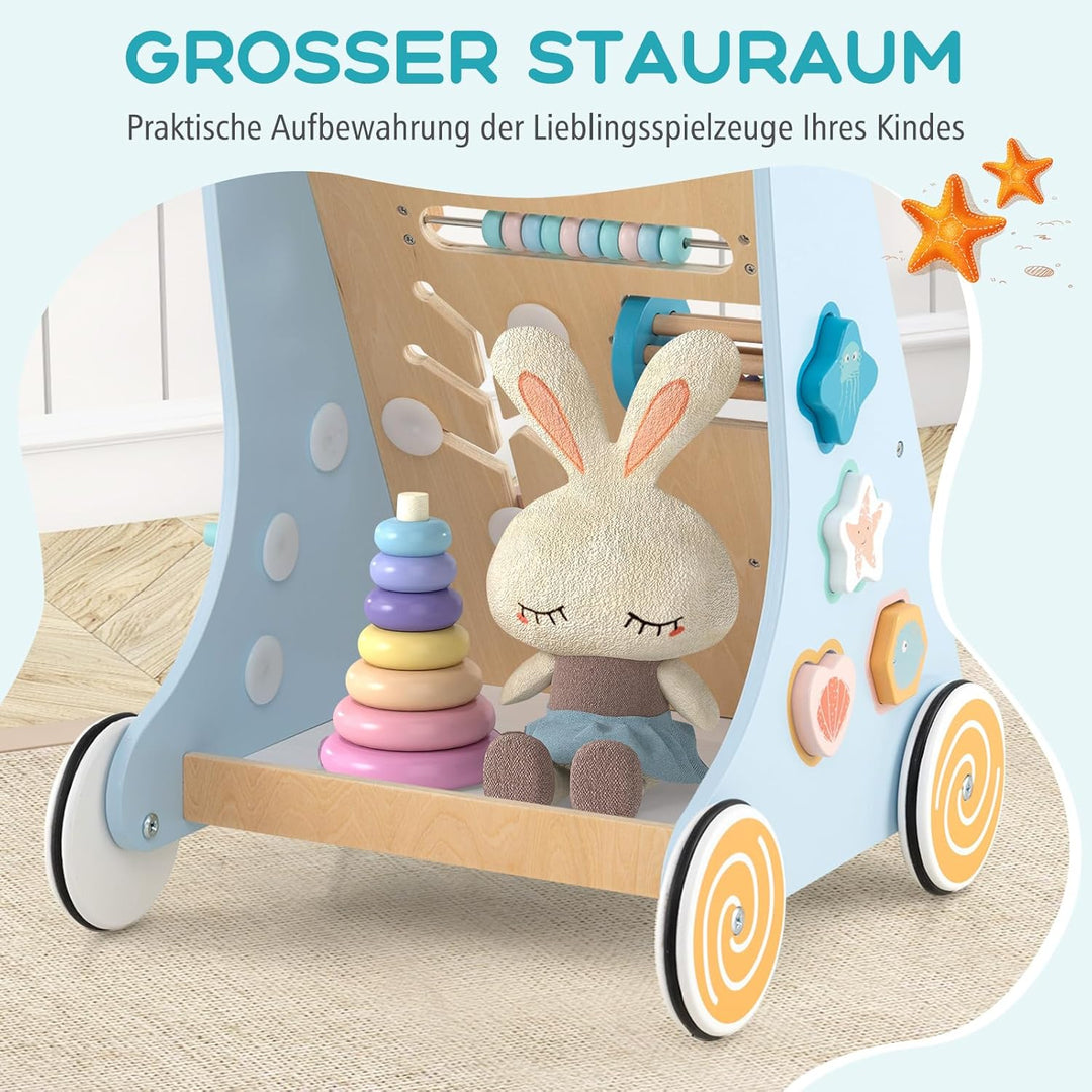 COSTWAY Lauflernwagen Holz, Baby Lauflernhilfe zum Schieben und Ziehen, Montessori Laufspielzeug mit