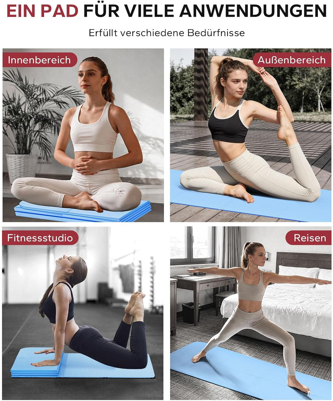 HAPBEAR Reise Yogamatte faltbar 183x61x0,6cm – rutschfeste TPE Yogamatte klappbar mit Tragetasche, l