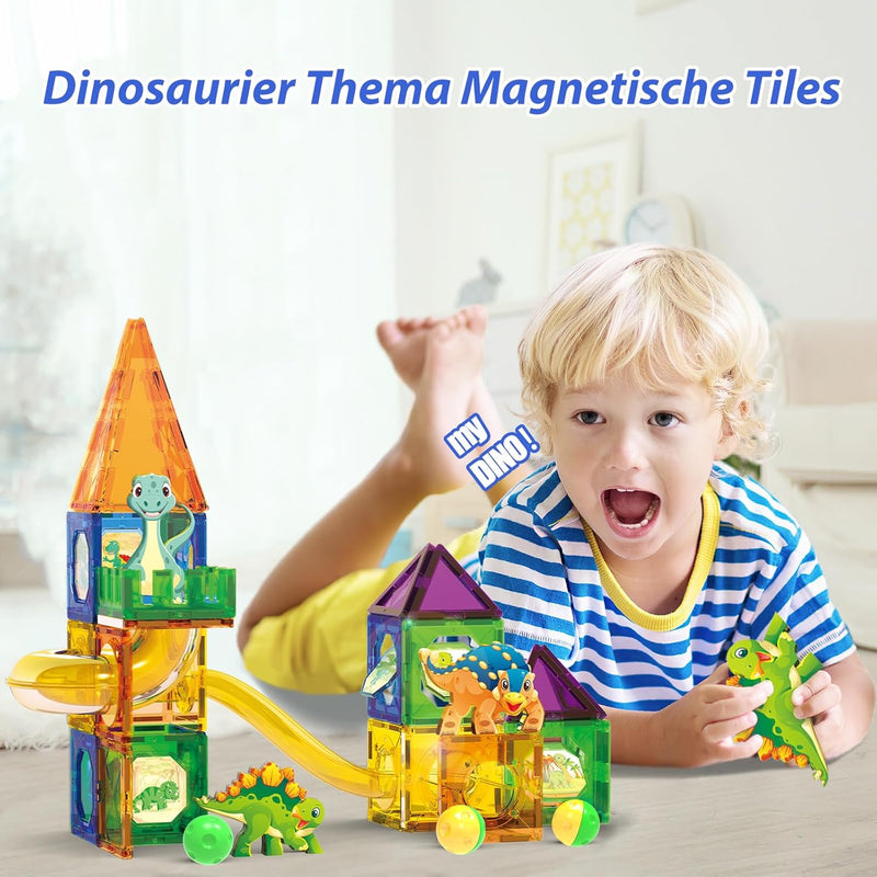 Doloowee Magnetische Bausteine, Magnet Bausteine mit Spuren und Dinosaurier-Magnete, Clear 3D Magnet