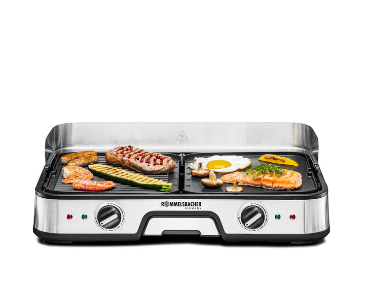 ROMMELSBACHER Tischgrill BBQ 2025, 2 Wende-Grillplatten (geriffelt und glatt), getrennt regelbar, ke