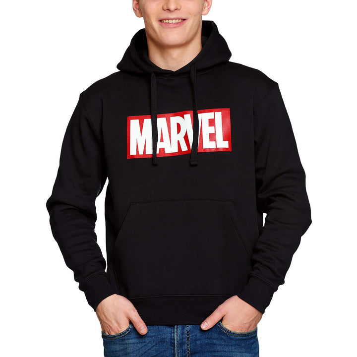 Elbenwald Marvel Hoodie Logo Frontprint mit Kapuze für Herren schwarz - XL