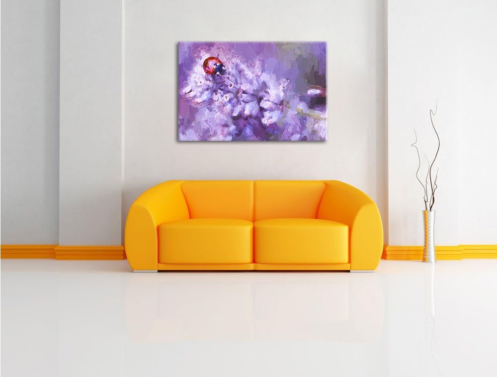 Pixxprint Marienkäfer auf Lavendel als Leinwandbild/Grösse: 100x70 cm/Wandbild/Kunstdruck/fertig bes