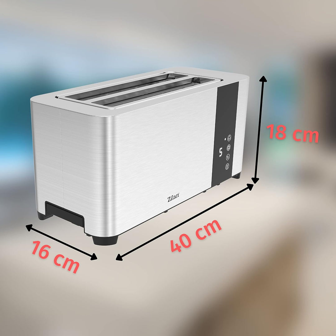 Zilan Toaster 4 Scheiben | Edelstahl | Modern | 7 Stufen | Krümelschublade | LCD Display Touchscreen